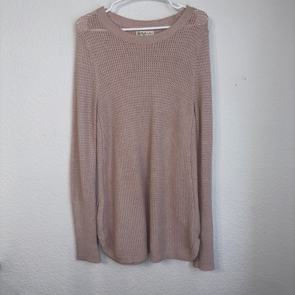 Akini Cotton Blame Mesh Look Coverup Long Sweater Size Zips Pale Pink Size M